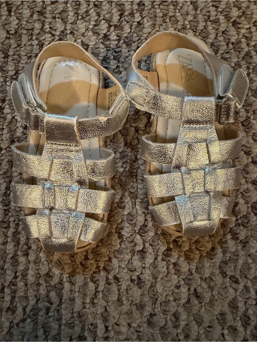 Zara Metallic Silver Woven Kids Sandals